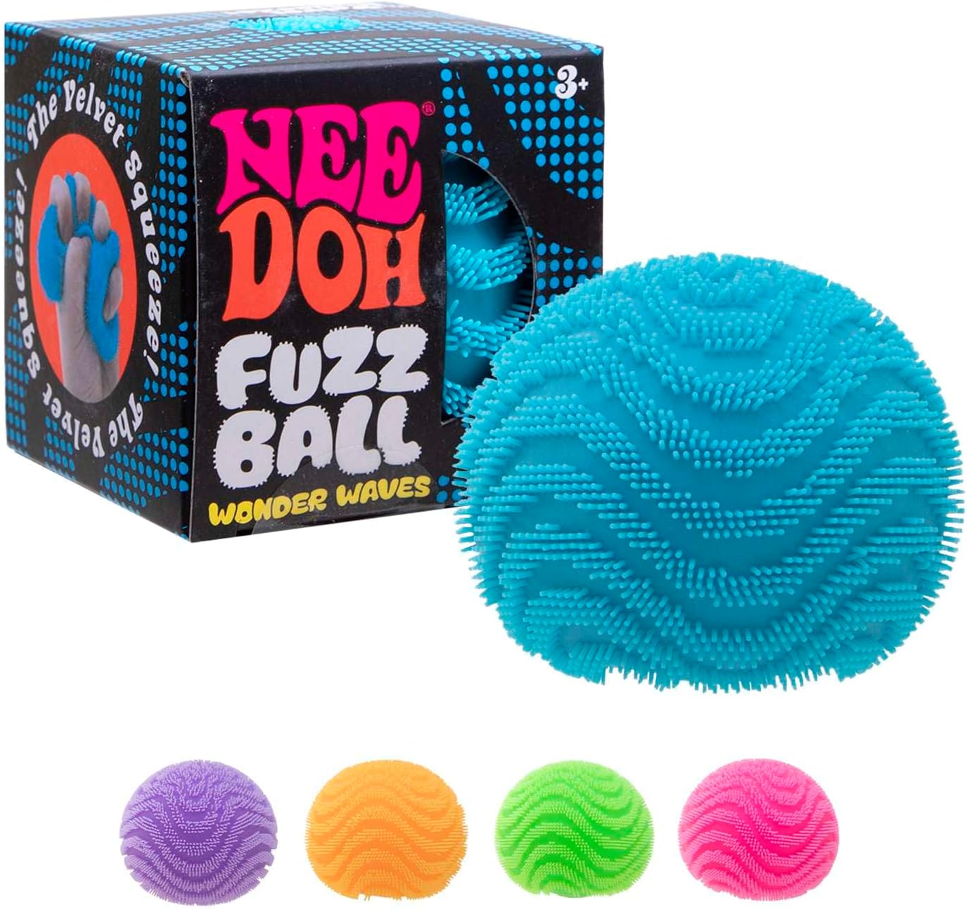 Schylling NeeDoh Fuzz Ball - Sensory Toy with a Velvet Texture and Soft Cloud Squish - Wavy Pattern You Can See and Feel - Ages 3 and Up - Color May Vary; One Per Pack (Wonder Waves)